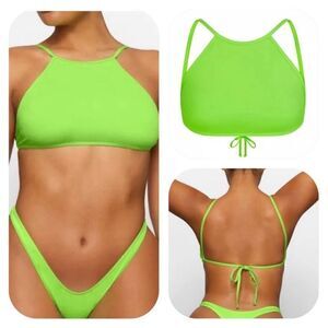SKIMS NWT High Neck Bikini Top in Neon Green size M